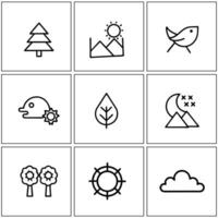 a set of nine icons that include trees, birds, clouds, and other things vector