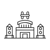 a line drawing of a building with a clock on it vector