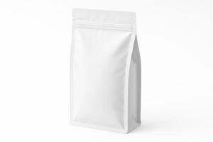 White Stand Up Pouch With Zipper Lock for Candy Side View Smooth Matte Finish Ultra High Resolution Photorealistic Professional Studio Lighting Clean Isolated White Background High Definition Detail photo
