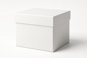 White Square Cardboard Box With Matte Finish on Isolated Clean Background in Ultra High Resolution for Professional Studio Use With High Definition Detail photo