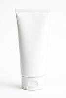 White Cylindrical Plastic Tube With Flip Top Cap for Lotion on Isolated White Background in High Definition photo