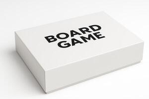 White Rectangular Cardboard Box for Board Game with Matte Finish, Photorealistic Detail, and Clean Isolated White Background in Ultra High Resolution photo