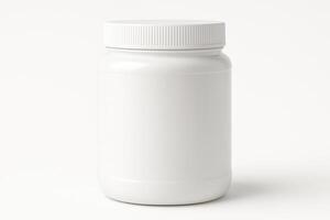 White Cylindrical Plastic Jar With Screw Lid for Spices in Ultra High Resolution on Isolated White Background photo