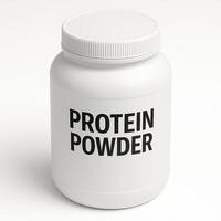 White Cylindrical Plastic Jar with Screw Lid for Protein Powder on Isolated White Background in Ultra High Resolution photo