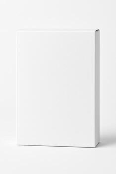 White Rectangular Cardboard Box for Cookies with Matte Finish in Professional Studio Lighting Isolated on Clean White Background in Ultra High Resolution Photorealistic Front View photo