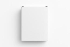 White Rectangular Cardboard Box for Medicine in Front View with Matte Finish and Professional Studio Lighting on Clean Isolated White Background photo