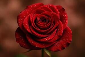 Valentine's Day Red Rose Close Up with Water Droplets and Soft Light for Romantic Theme in DSLR Photography photo