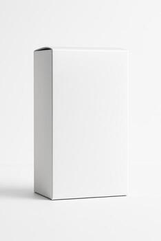 White Rectangular Cardboard Box for Gadget Packaging with Smooth Matte Finish in Professional Studio Lighting, Ultra High Resolution, Isolated on Clean White Background, Eye Level Perspective photo