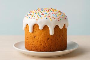 Easter Cake Close Up with Icing and Sprinkles in Bright Studio Lighting on Table, Celebratory Design photo