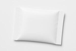 White Flat Pouch Packet for Sugar on Clean Isolated Background in Ultra High Resolution Photorealistic Studio Lighting Smooth Surface photo