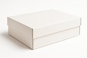 Minimalist White Gift Box on Plain Background for Elegant Packaging and Design Concepts photo