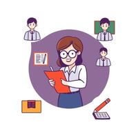 Smiling Instructor With Students In Pixel Art Illustration vector