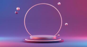3d rendering of a round trophy on a purple background photo