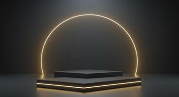 3d rendering of a stage with a glowing arch photo