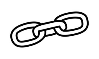 Hand drawn cute outline illustration of three connected links. Flat chain line art doodle. Slavery or habit icon. Network connection concept. Unity or consistency. Cooperation sign. Isolated. vector