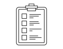 Hand drawn cute outline illustration of clipboard with note. Flat check form with empty checkbox sticker line art doodle. Planning or management. Todo list icon. Productivity concept. Isolated. vector
