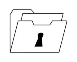 Hand drawn cute outline illustration of folder with documents. Flat file archive with keyhole line art doodle. Security system icon. Protection personal information. Privacy access. Isolated. vector