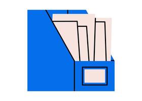 Hand drawn cute illustration of file archive with papers. Flat information storage doodle. Data management icon. Folder with office files. Database storage. Isolated. vector