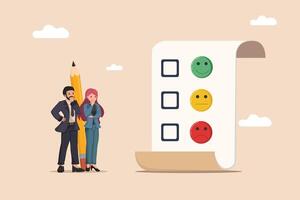 Collect Customer satisfaction survey with happy, neutral, and sad face icons on a feedback form. vector