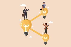 Interconnected Business Ideas and Collaboration a Illustration Showing Professionals Working on a Network of Glowing Light Bulbs Connected by Idea Flow Lines and sharing idea. vector