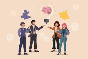 Diverse Business Team Collaboratively Brainstorming and Sharing Innovative Ideas for Growth. vector