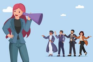 Listening in Business Figure with a Megaphone to Ear Attentively Hears a Diverse Group of Professionals Sharing Their Insights and Ideas. vector