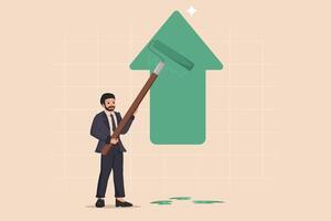 Painting a Path to Business Growth and Success A Businessman Using a Paint Roller to Create a Large Upward-Moving Green Arrow. vector