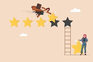 Progress and development shown through increasing star ratings based on customer feedback and a guiding hand. vector