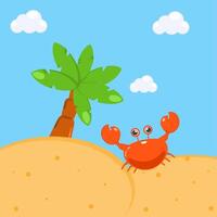 crabs and coconut trees on the beach, summer atmosphere vector