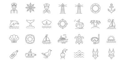 Maritime And Beach Related Collection Of Icons Line Style vector