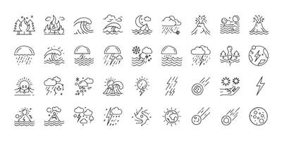 Diverse Weather Condition Line Icons Collection Outline Style vector