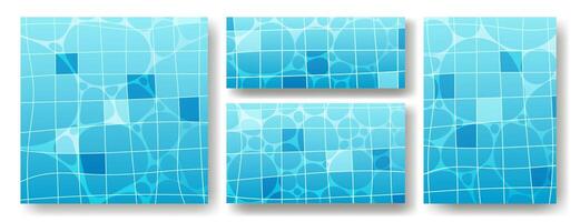 Swimming pool with tiles on the bottom, top view. Summer background. Texture of summer water surface with caustic ripples. Illustration of ripples on the water surface. vector
