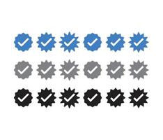 check mark in zigzag circle. verified badge symbol. social media popular verified profile badge icon set. vector