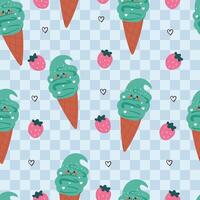 seamless pattern cartoon ice cream with strawberry. cute dessert pattern for wallpaper, background and gift wrap paper vector
