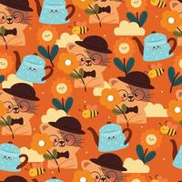 seamless pattern cartoon cat with spring stuff. cute animal pattern for wallpaper, background and gift wrap paper vector