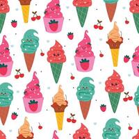 seamless pattern cartoon ice cream with various flavor. cute dessert pattern for wallpaper, background and gift wrap paper vector