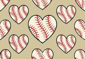 Heart-shaped Baseball Pattern Seamless Background. vector