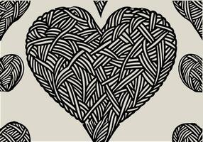 Intricate Black and White Heart Design with Yarn Balls. vector