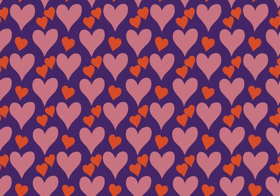 Romantic Purple Background with Pink and Orange Hearts Pattern.