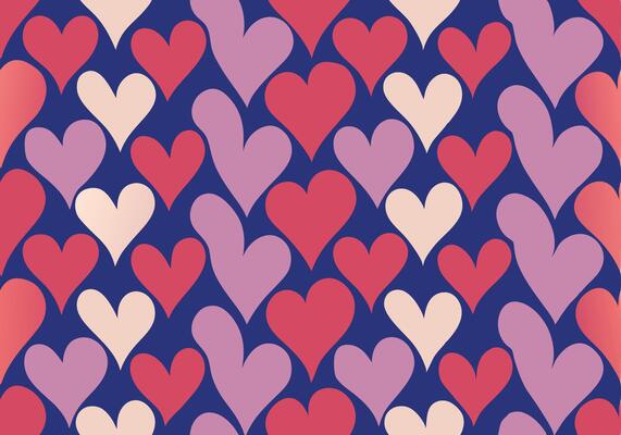 Romantic Red Pink Purple Hearts Seamless Pattern Design.