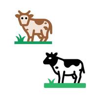 Minimal Flat Style Cow Icons Set with Grass Base vector