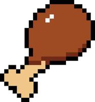 8 bit pixel fried chicken. Delicious chicken. Chicken leg pixel art icon. flat style. vector
