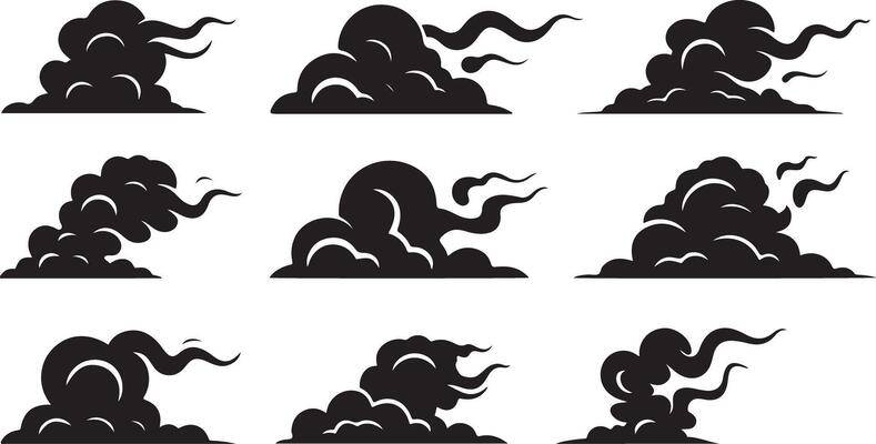 Cloud Silhouette Collection in Black Featuring Swirling and Windy Forms
