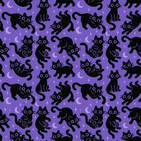 a black and purple pattern with cats on it vector