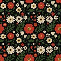 Floral Pattern with Colorful Flowers on Black Background vector