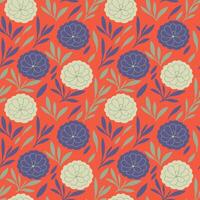 a pattern with flowers and leaves on an orange background vector
