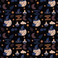 a seamless pattern with halloween characters and objects vector