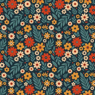 floral seamless pattern with flowers on blue background