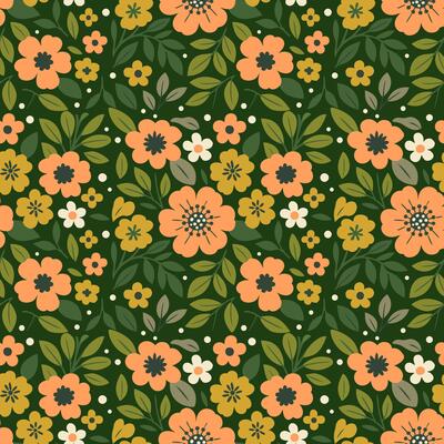 Floral Pattern with Purple Flowers on Black Background