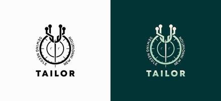 logo design template for tailors featuring a needle innovation technology icon vector